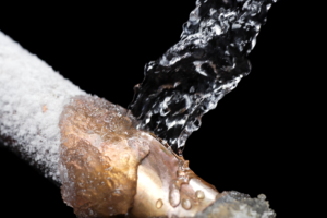 Frozen water pipe leaking water